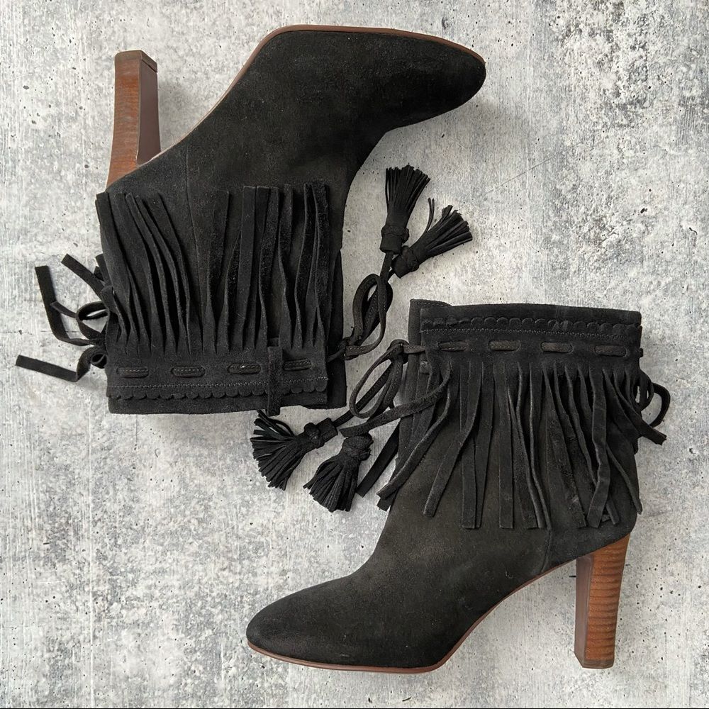 See by Chloe Irina Black Suede Fringe Booties 39